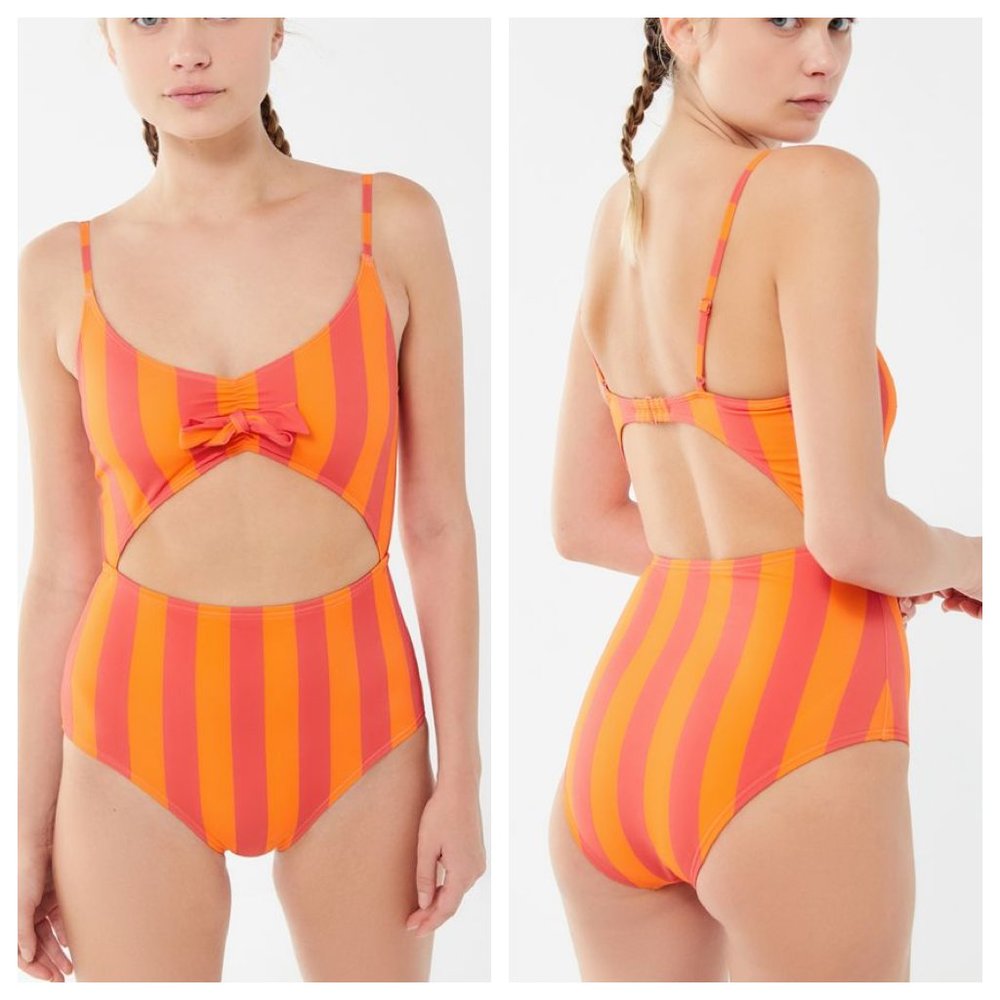NWT UO Striped Cut-Out Tie-Front Vintage Retro Swimsuit